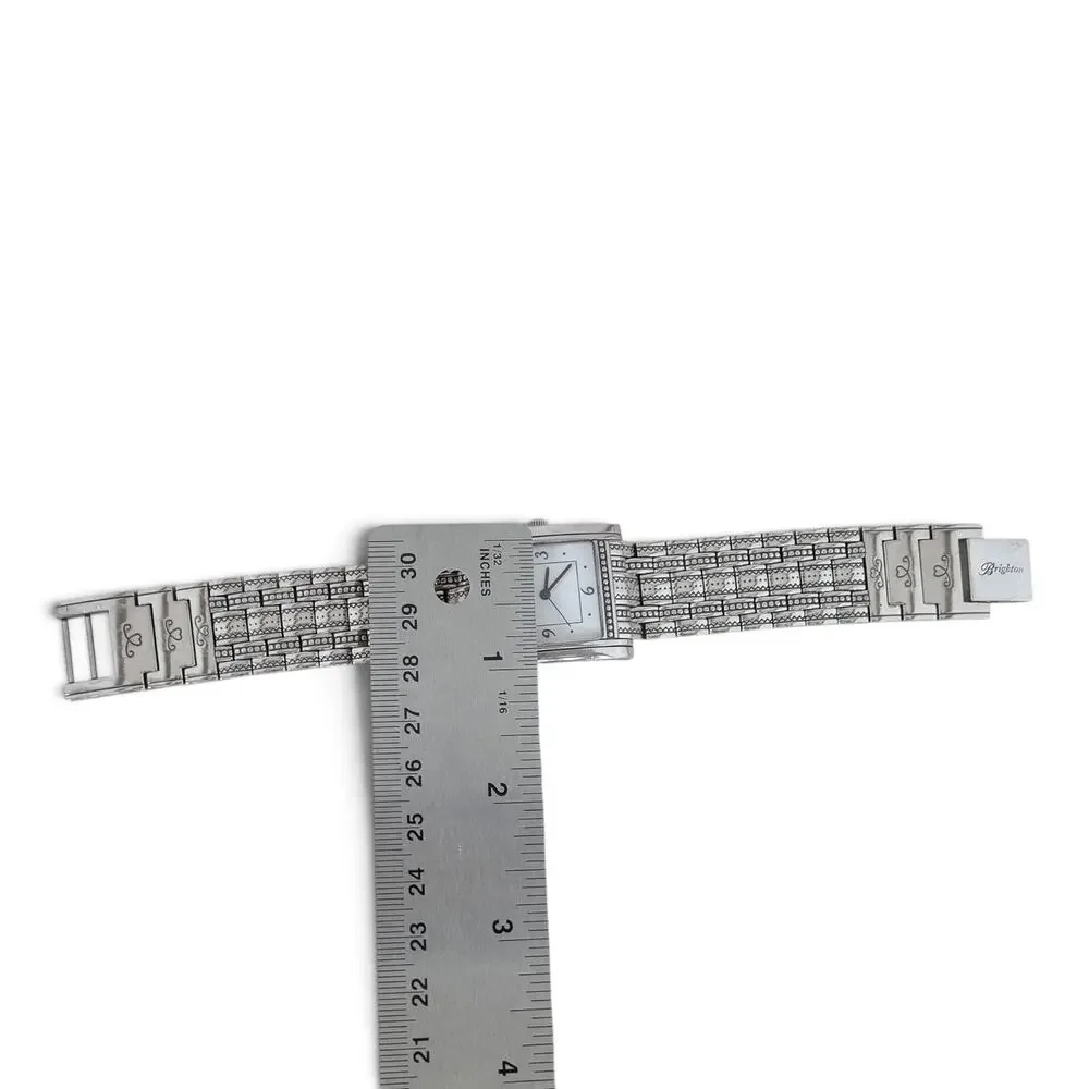Brighton Napa Watch Wide Woven Band Silver Plated Fold Over Clasp Retired